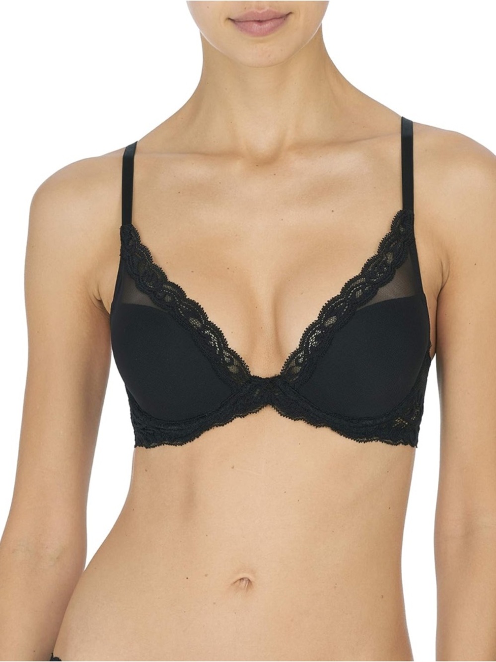 Natori Feathers Black Lace Plunge T-Shirt Bra 38D || Natori